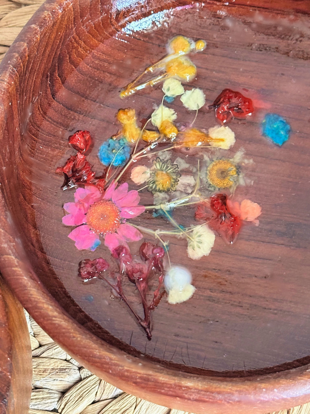 Upcycle Wooden Bowls with a mix of pressed flowers