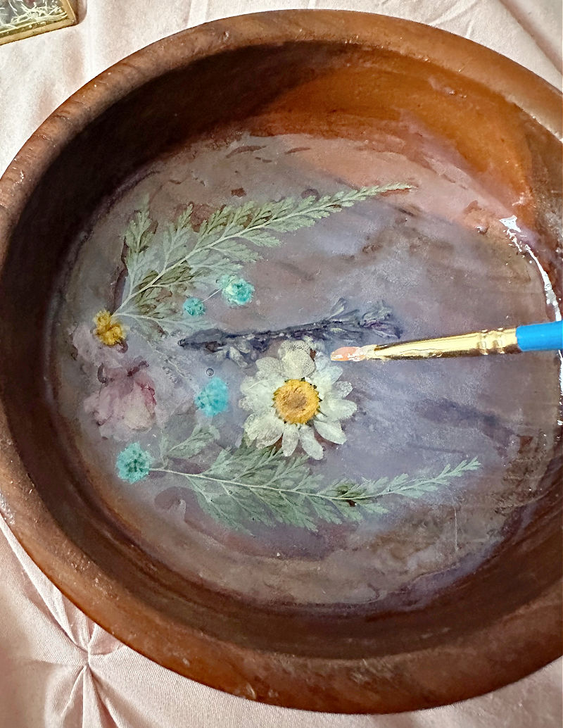 pouring triple thick on wooden bowl