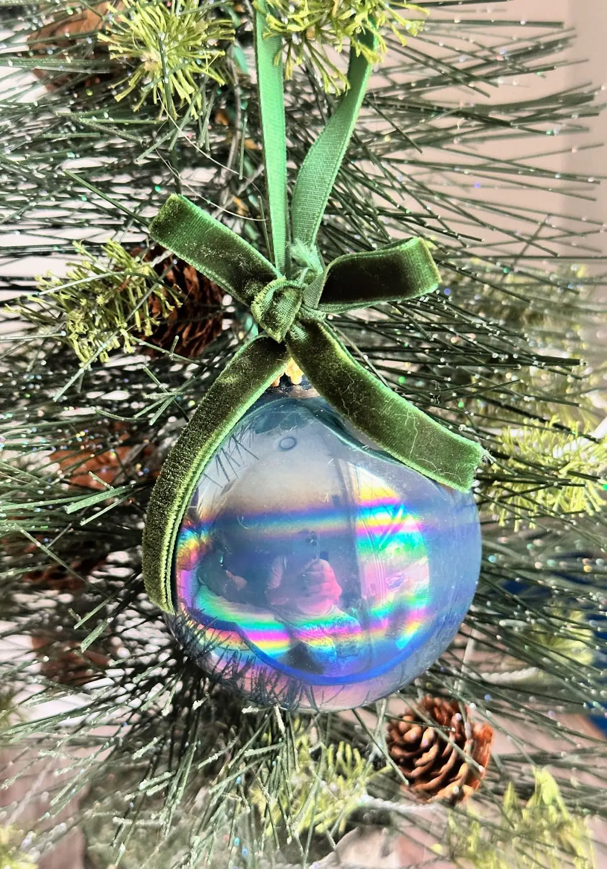 Christmas Ball Ornaments painted holographic hanging on tree