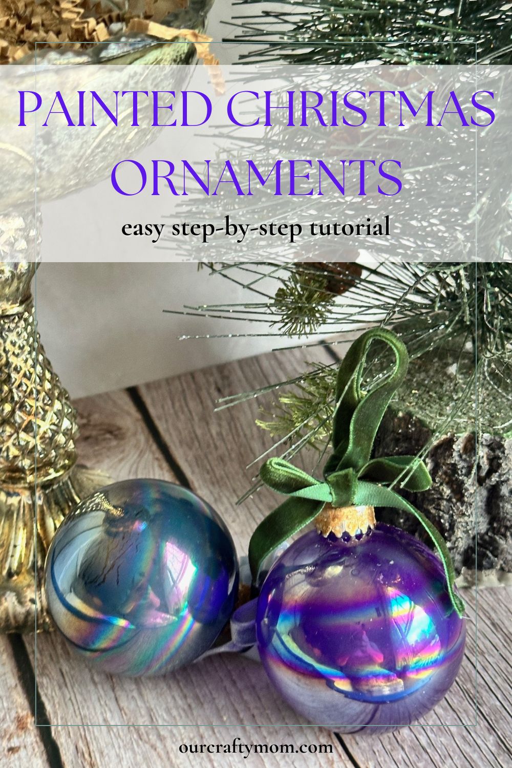 diy painted Christmas Ball Ornaments with velvet ribbon