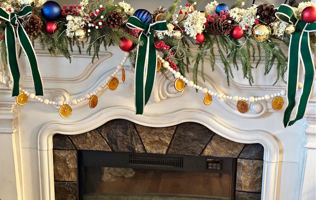 dried orange slice garland on mantel