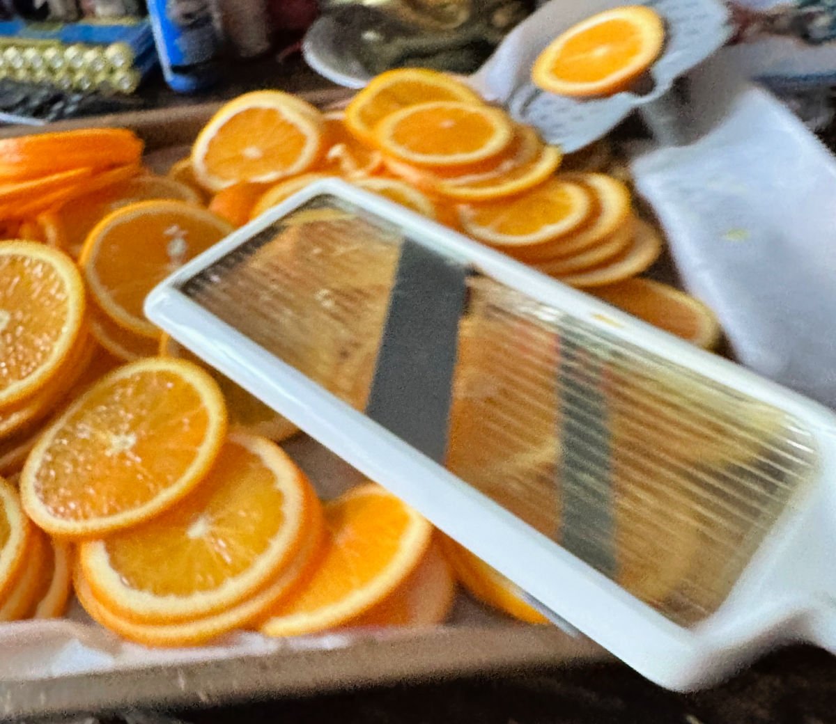 using mandolin to cut oranges