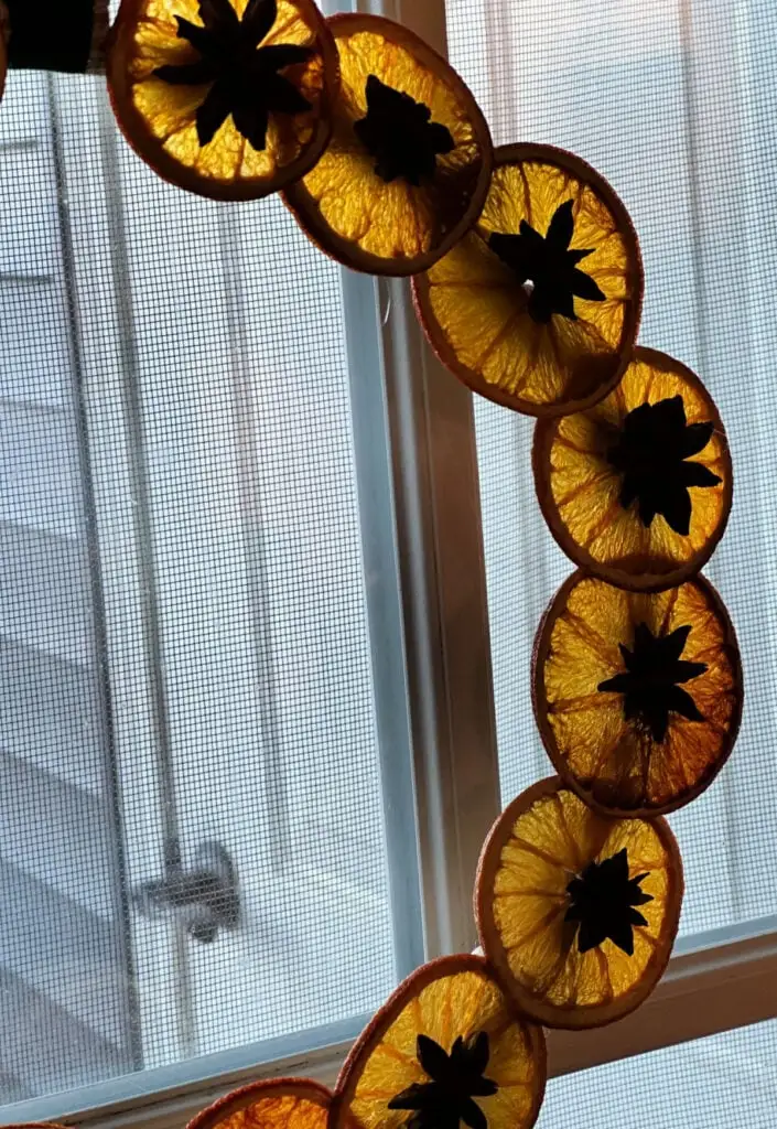 side view of dried orange slice wreath