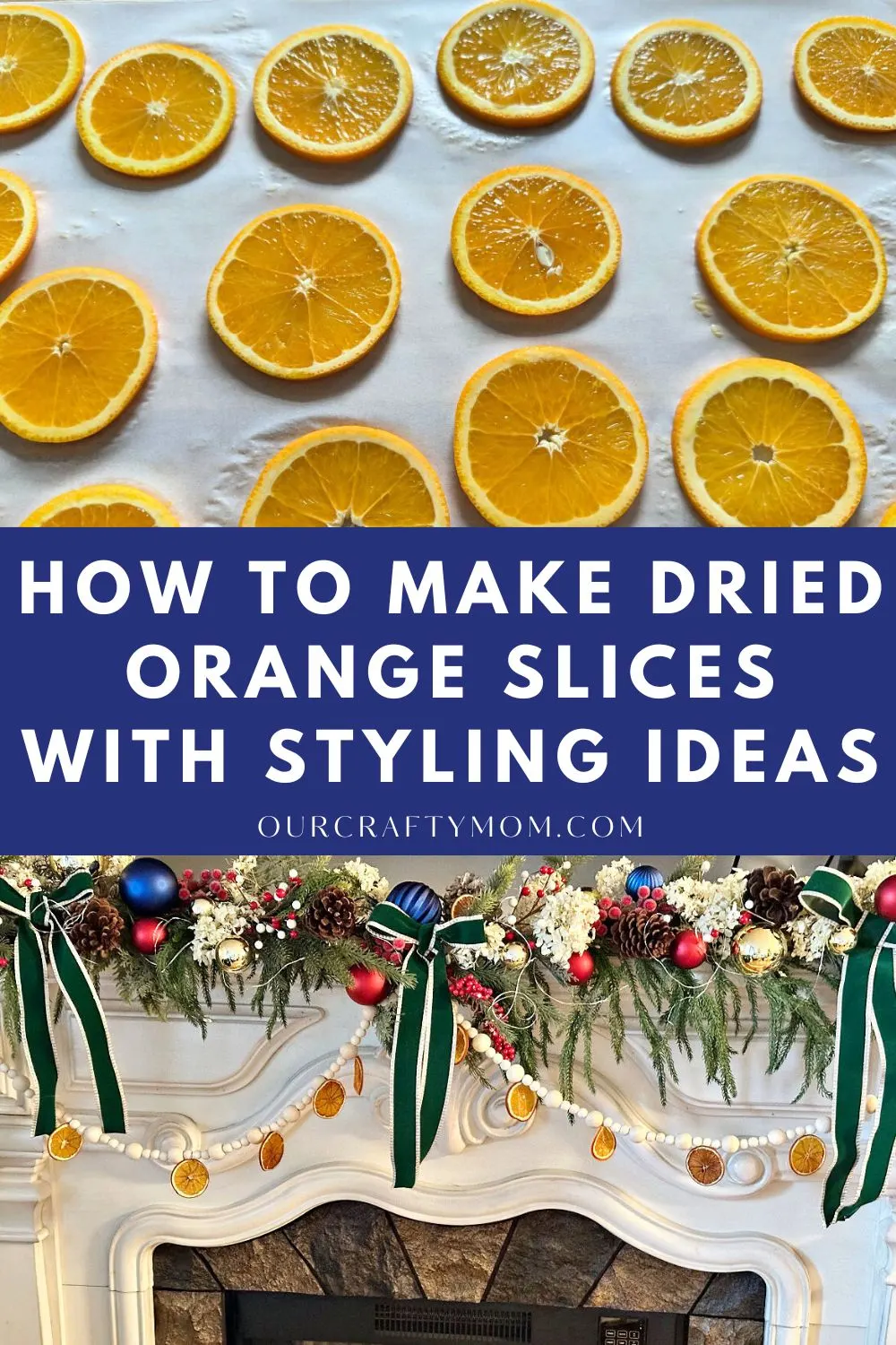 sliced oranges on sheet pan with diy garland