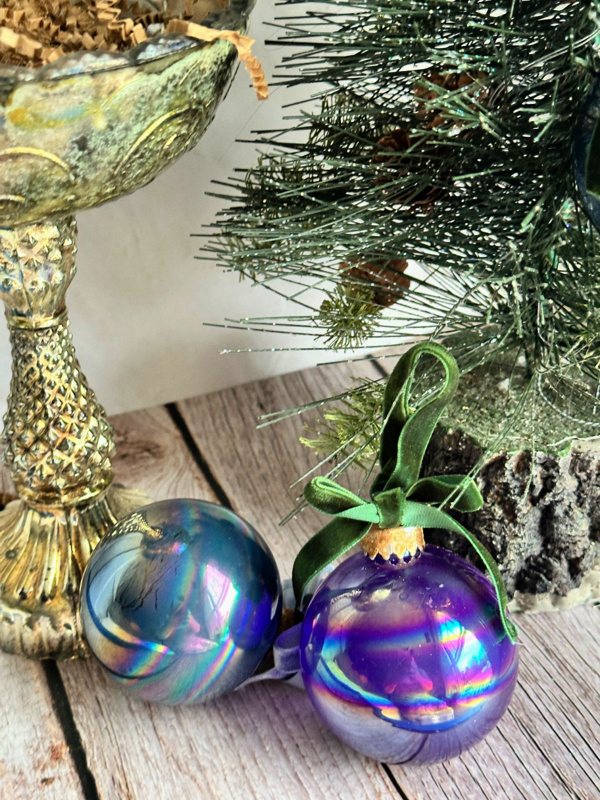2 painted Christmas ball ornaments