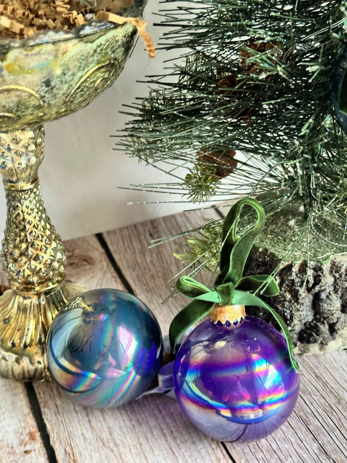 2 painted Christmas ball ornaments