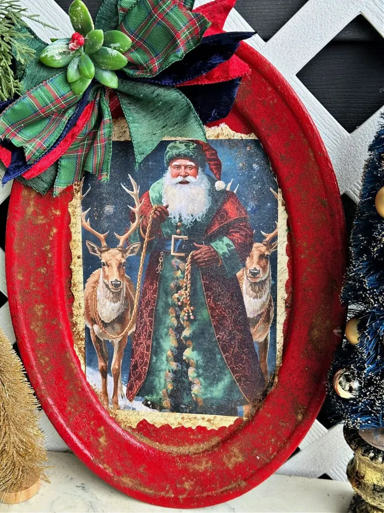 thrift store serving tray with old world santa