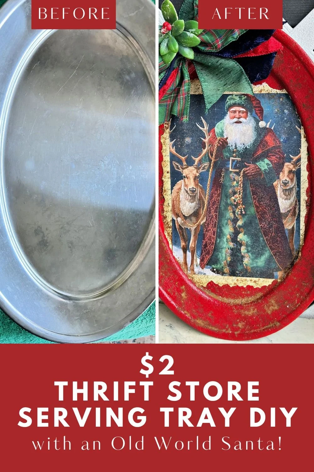 before and after silver tray makeover