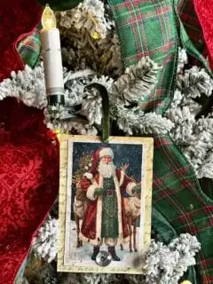 old world santa ornament on tree