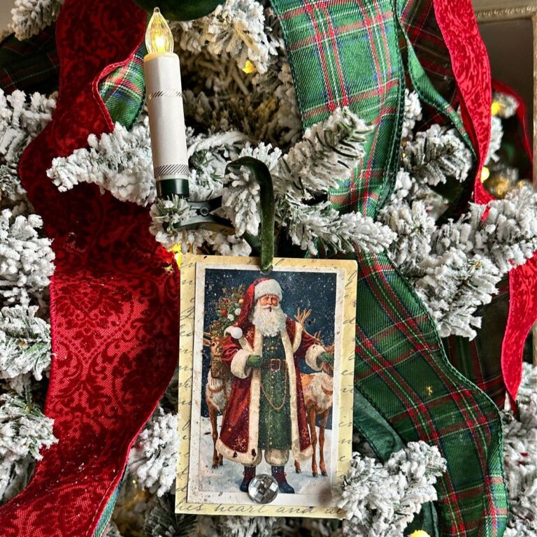 old world santa ornament on tree