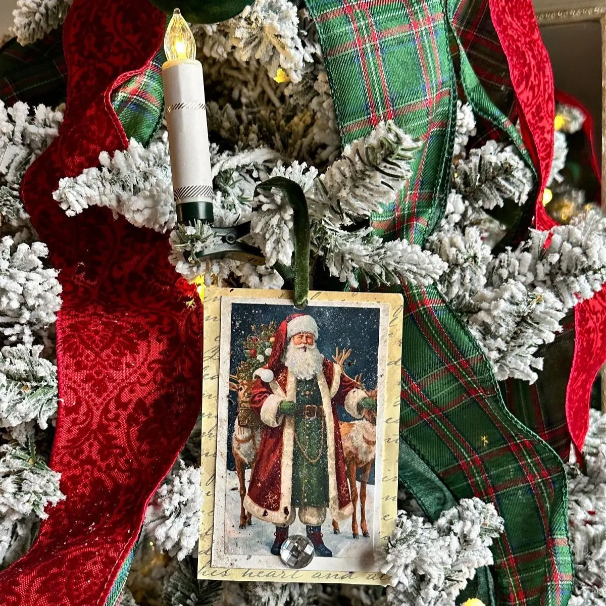 old world santa ornament on tree