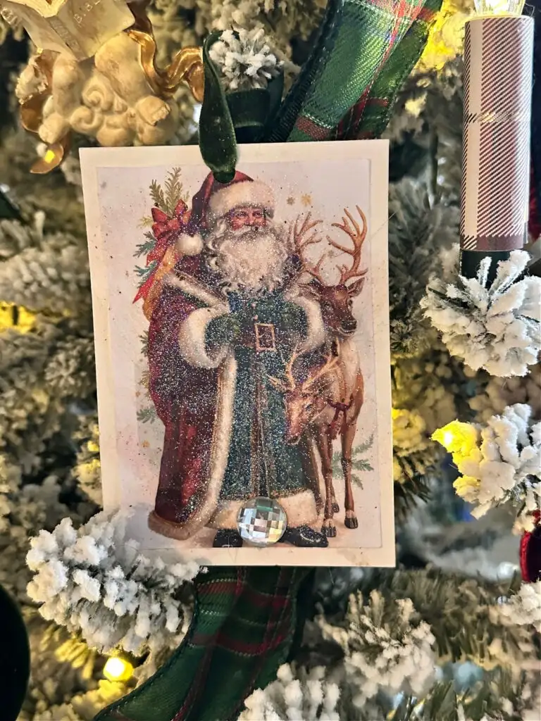 glittered santa ornament