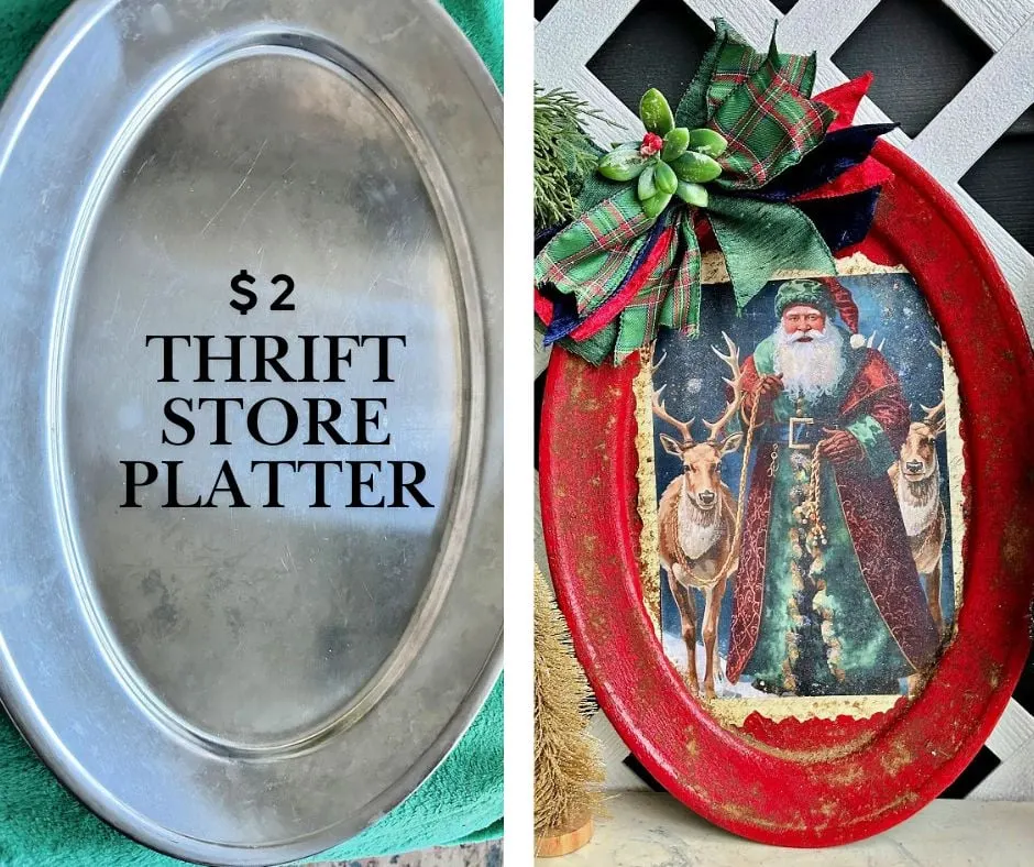 $2 thrift store platter to old world santa art
