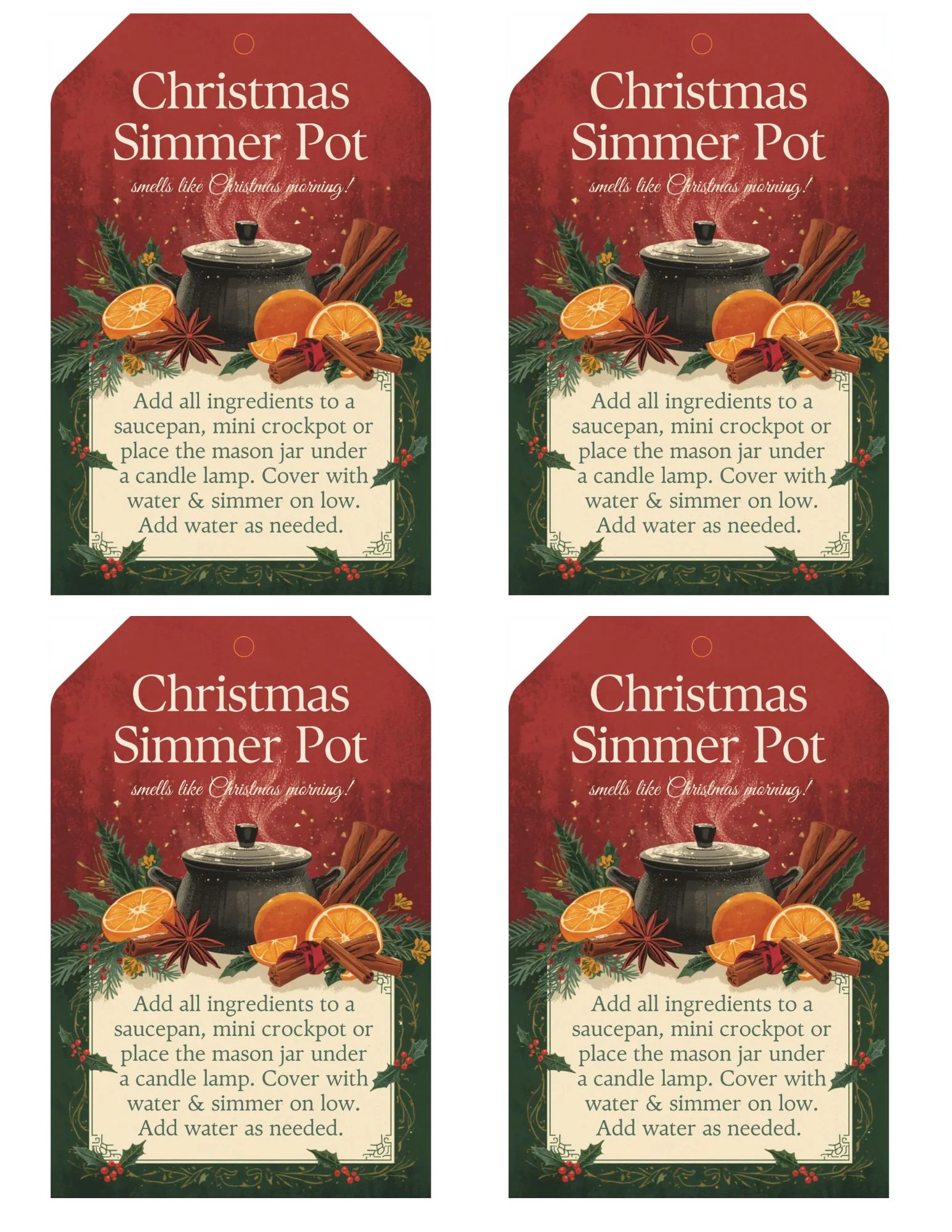 Christmas Simmer Pot printable gift tag