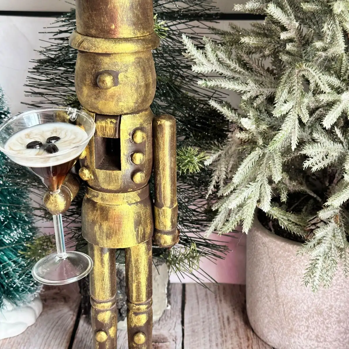 Espresso Martini Wood Nutcracker DIY in antique brass paint