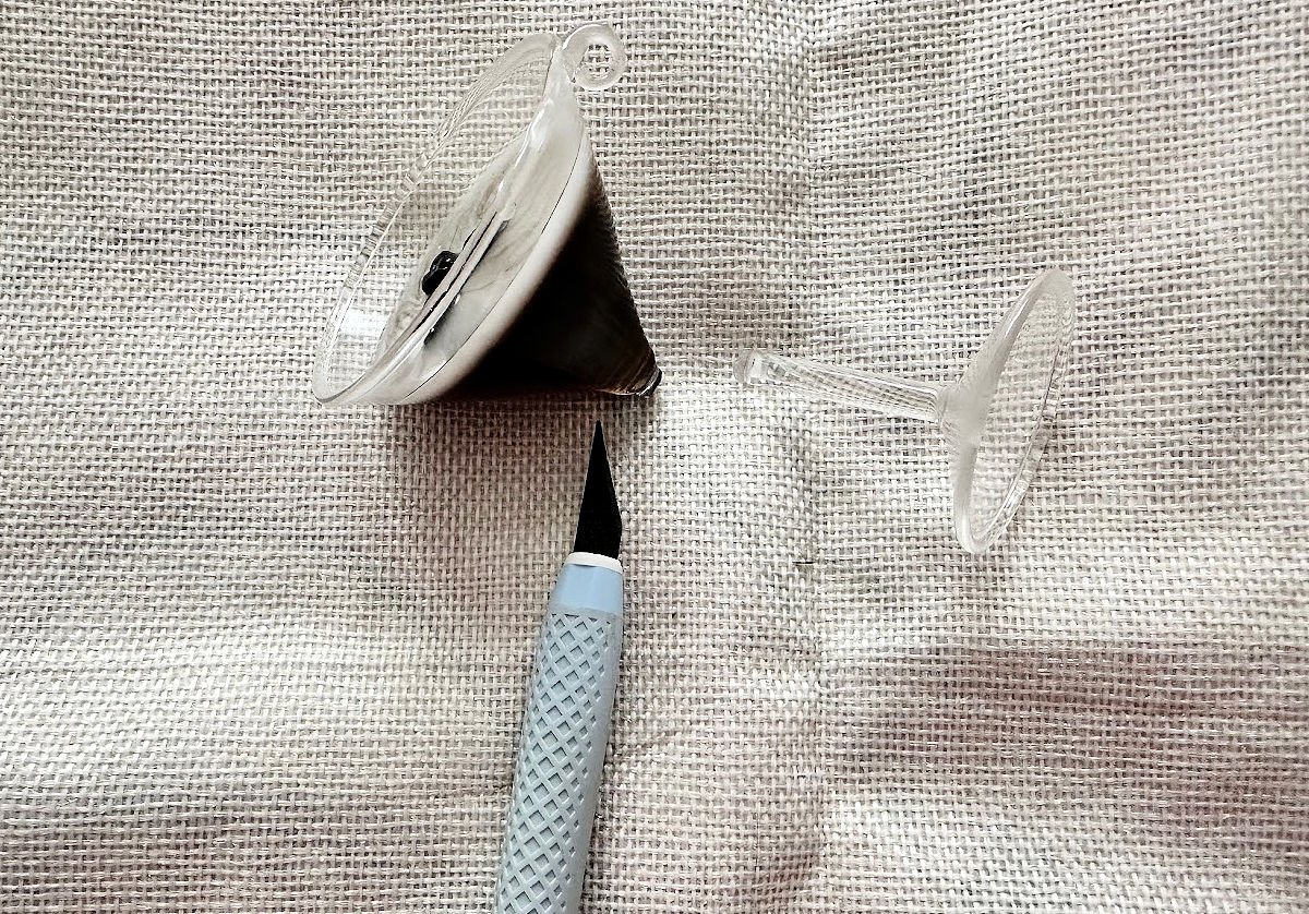 cutting martini glass with knife