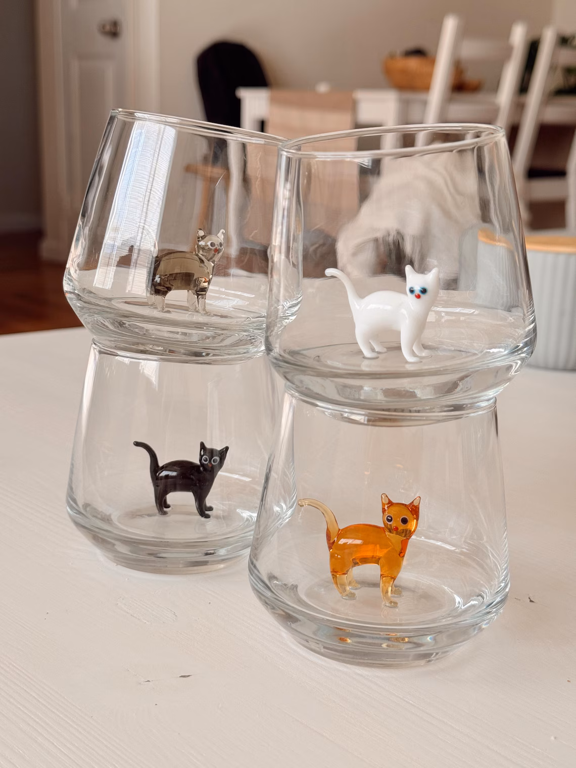 cat figurine glass cup