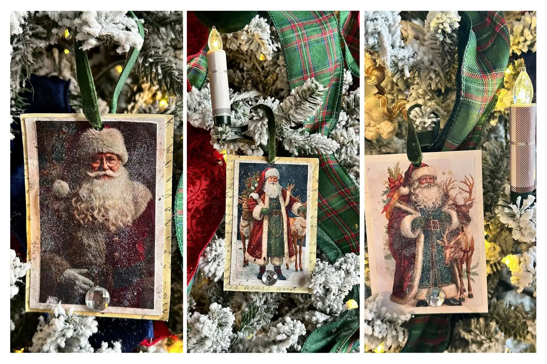 3 image collage Old World Santa Ornaments