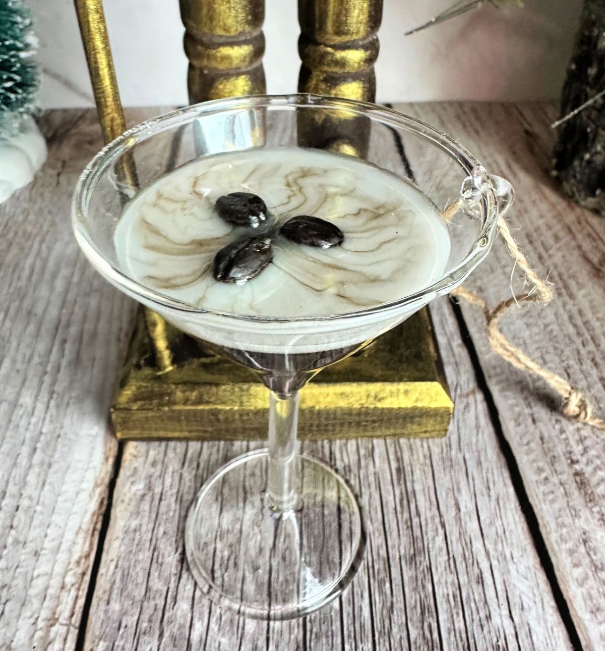 close up of espresso martini ornament