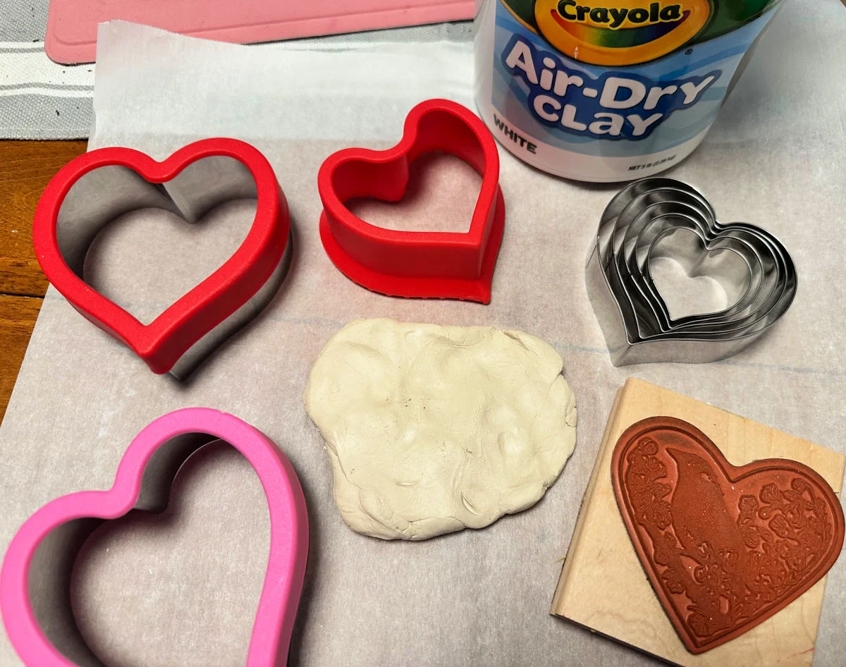 supplies for air dry clay hearts