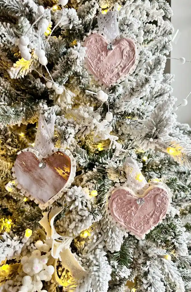 air dry clay ornaments on tree