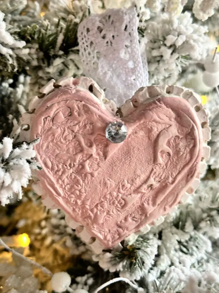 close up of embossed air dry clay heart