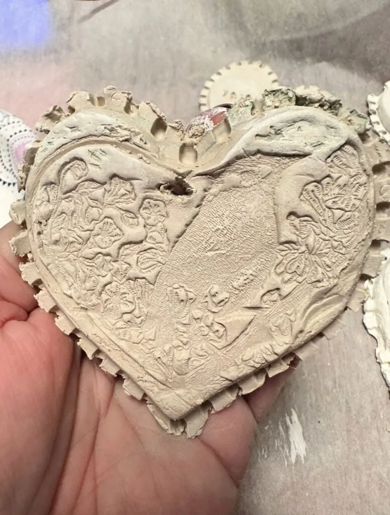 embossed air dry clay heart