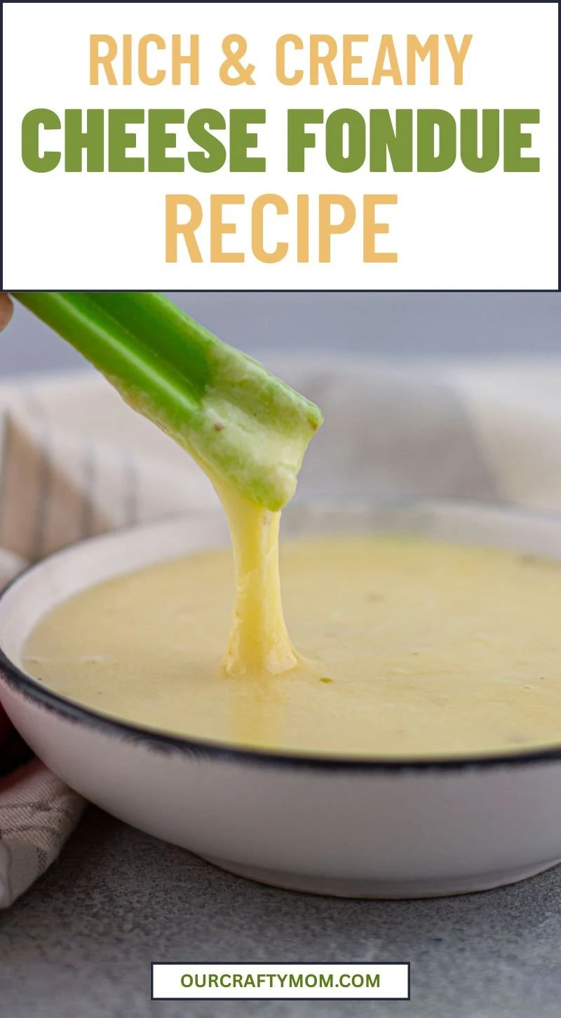 center view of cheese fondue dipping celery