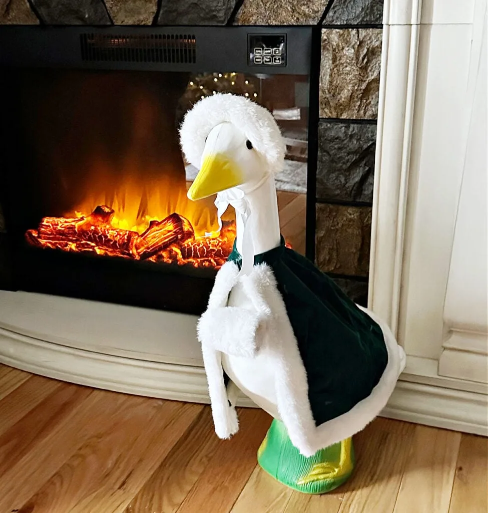 gertie girl porch goose with winter coat