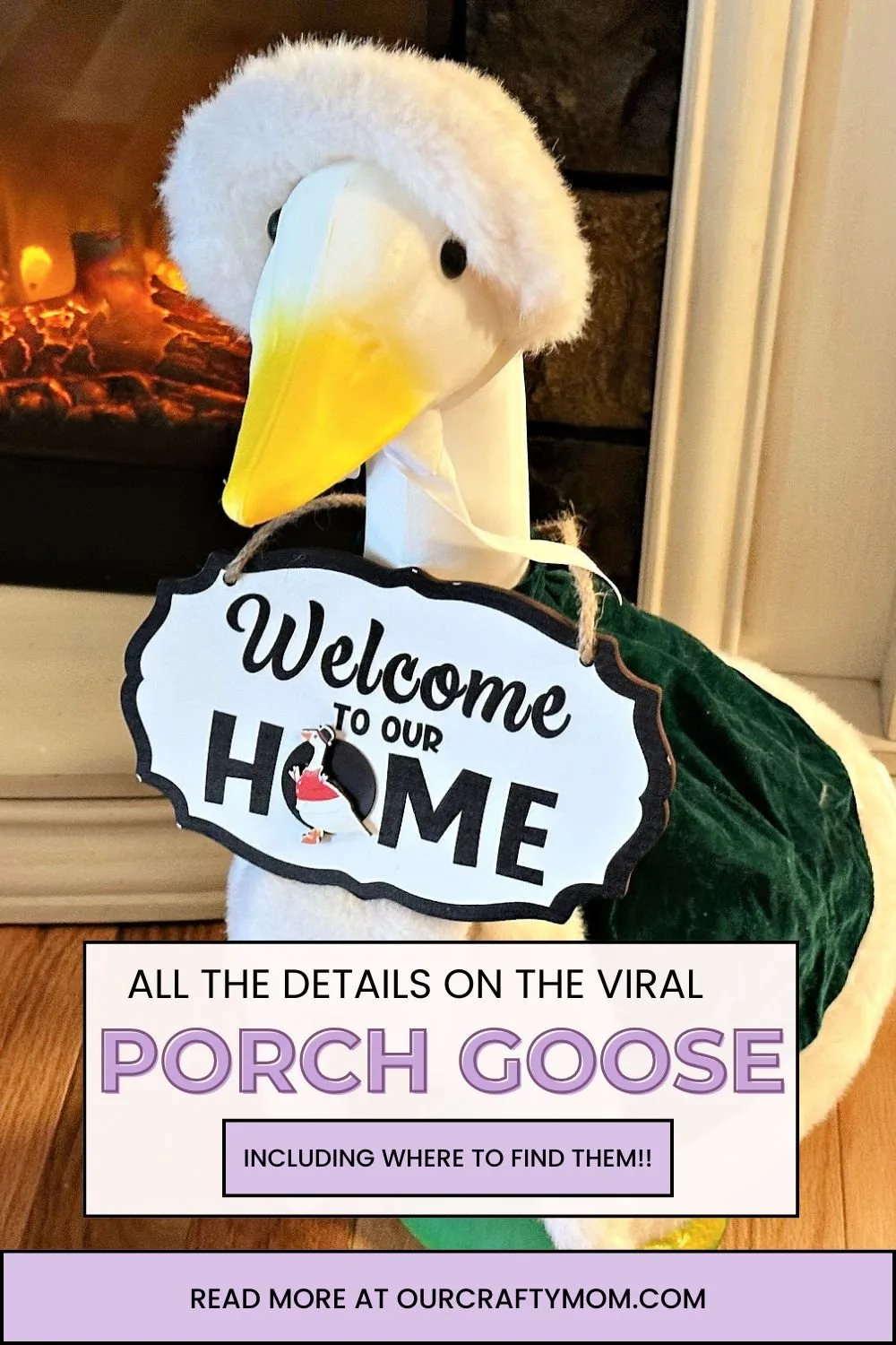 porch goose with sign and winter coat