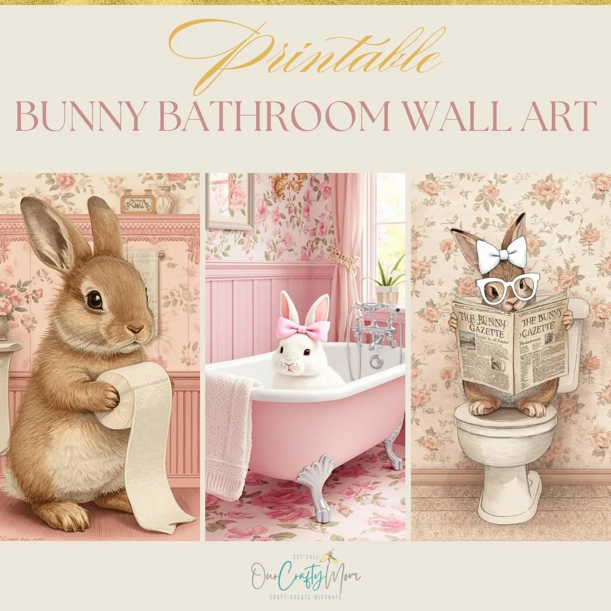 Bunny Bathroom Wall Art Printables free download