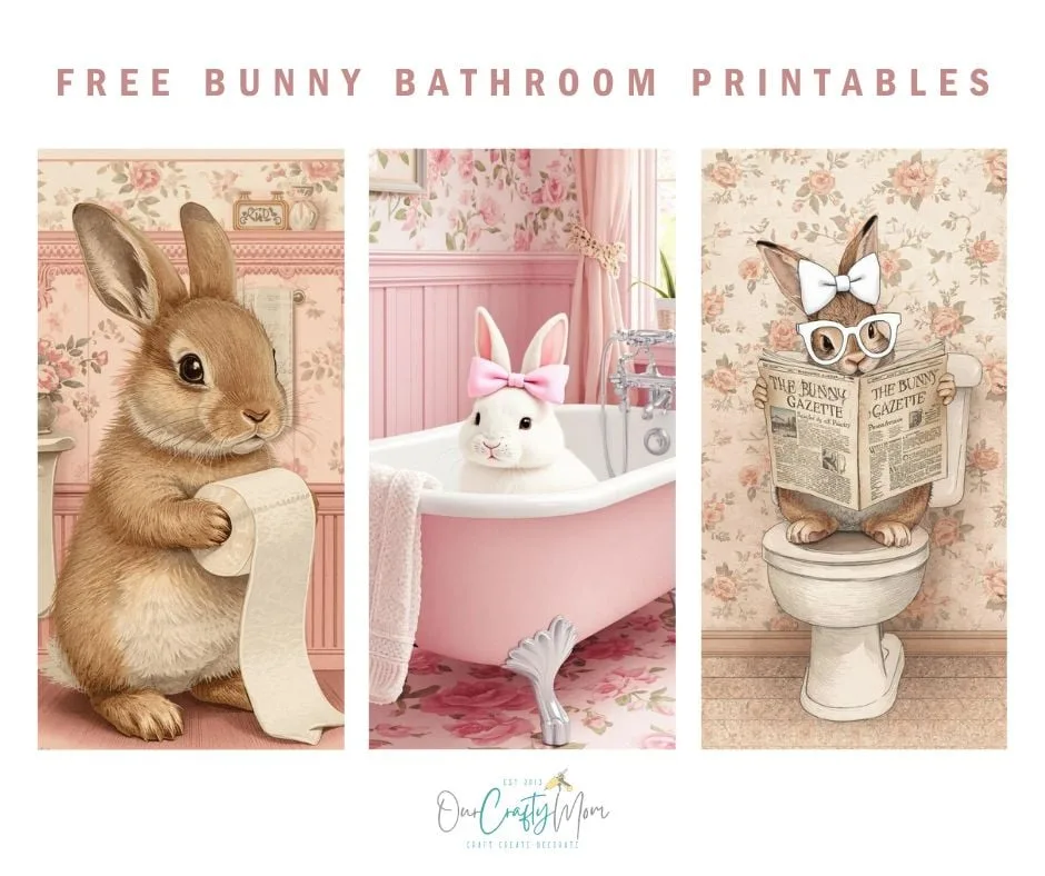 coquette Bunny Bathroom Wall Art Printables 3 image collage
