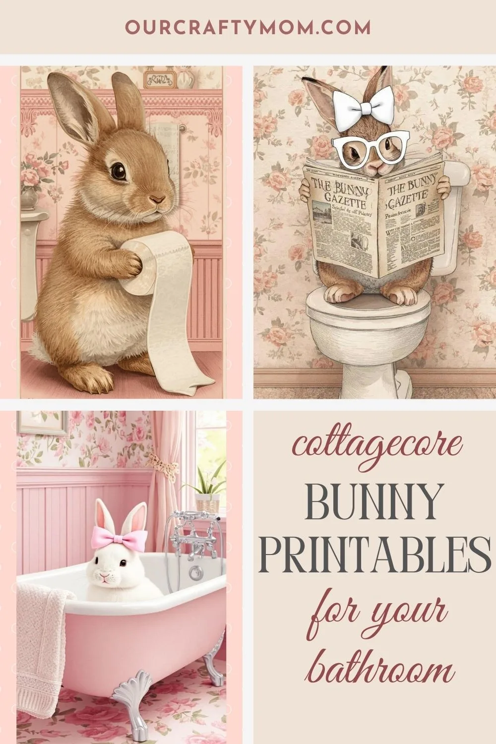 Bunny Printables Bathroom Wall Art 3 image collage with text