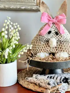 Dollar Tree Bunny Craft on pedestal