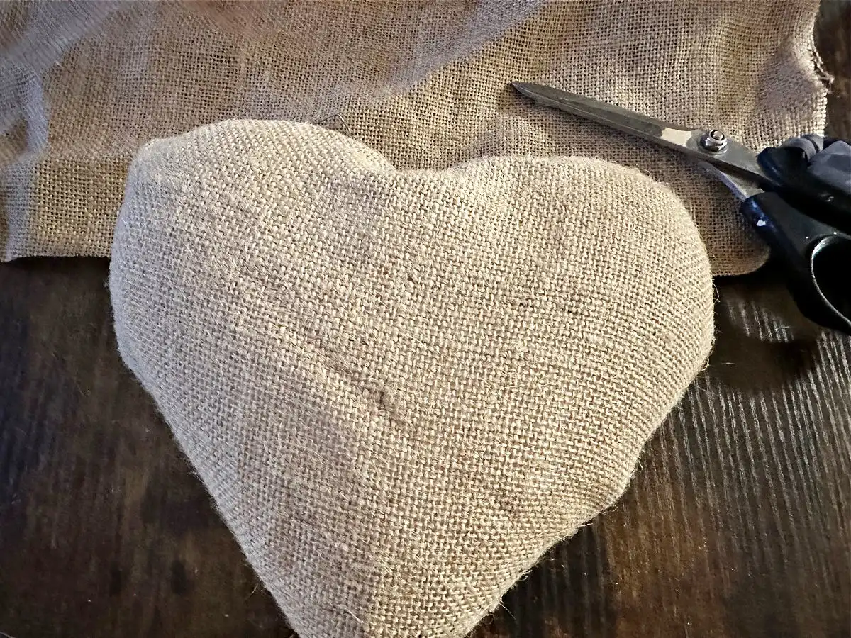 covering foam heart with burlap