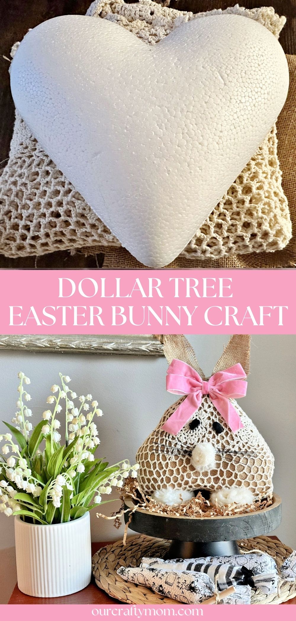 Dollar Tree Bunny Craft 2 image collage with text