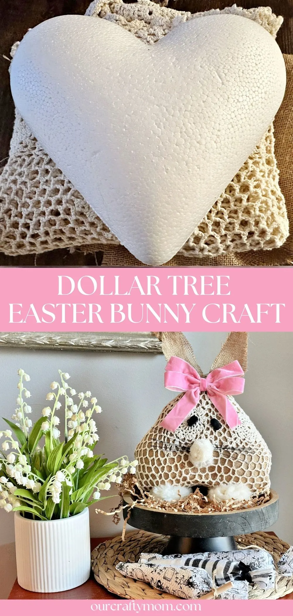 Dollar Tree Bunny Craft 2 image collage with text