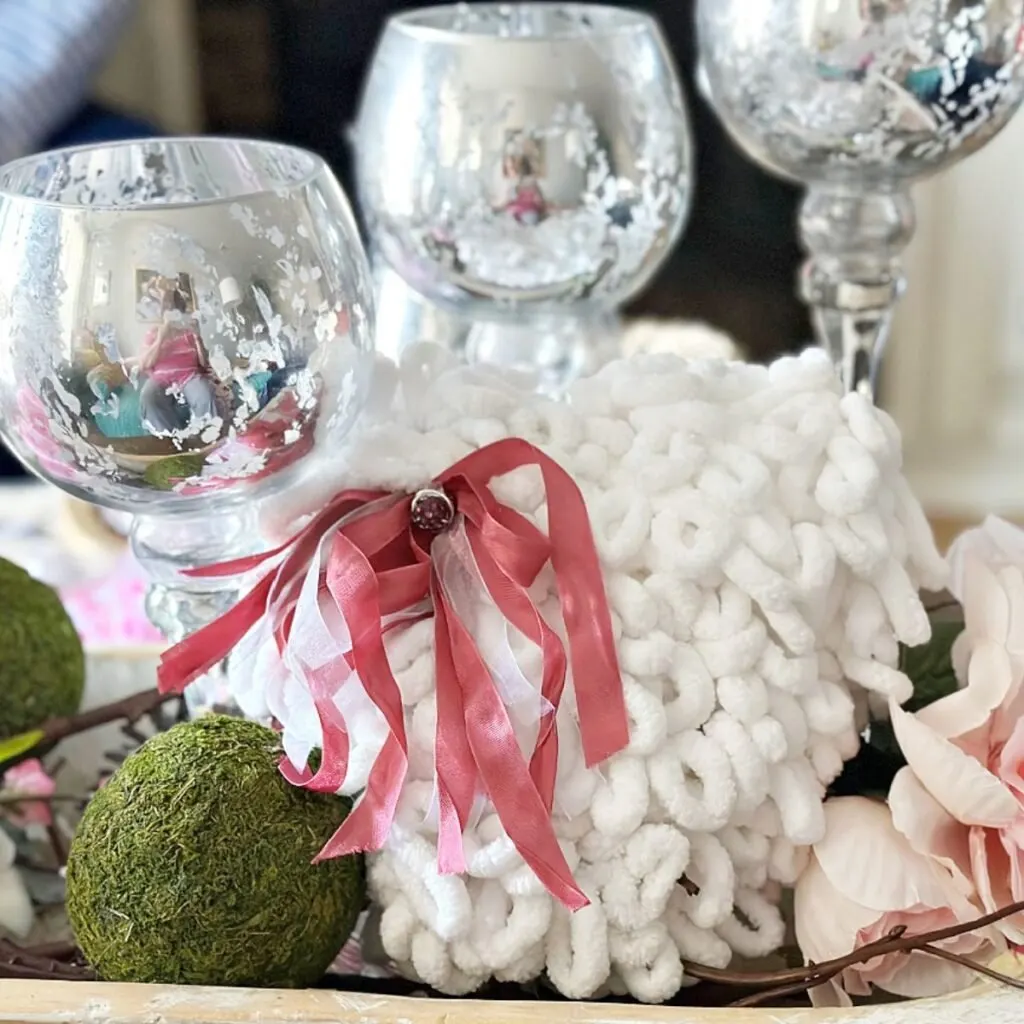 dollar tree puffy heart in dough bowl with ribbon