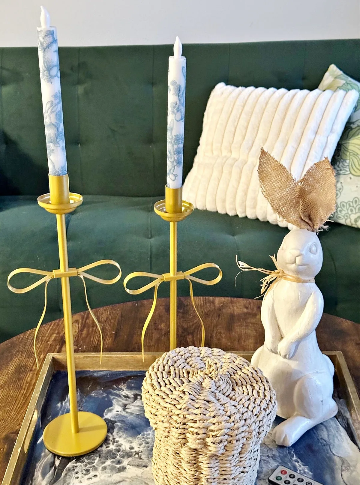 decoupage candles with bow candle holders