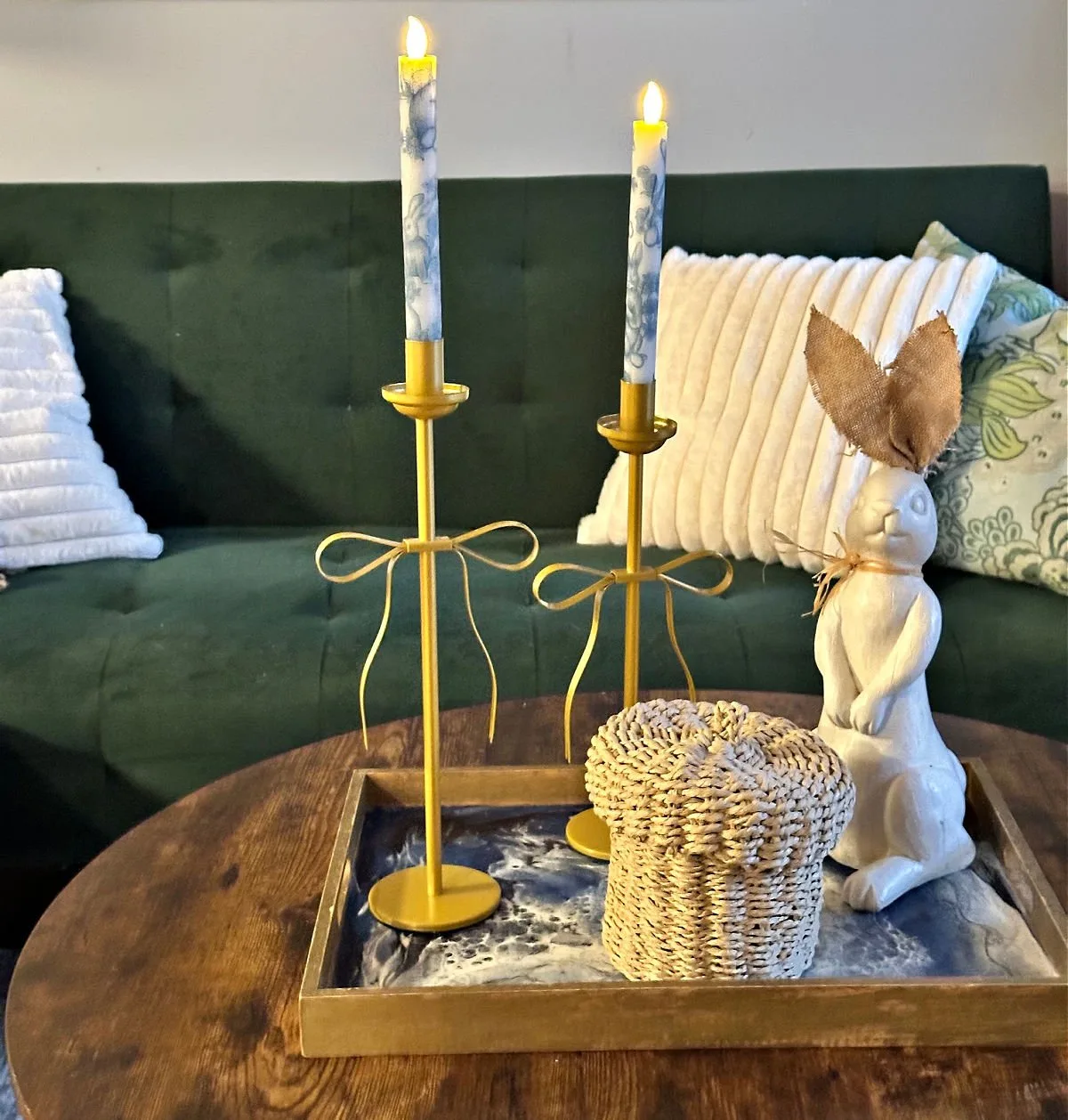 decoupage candles in bow candle holders