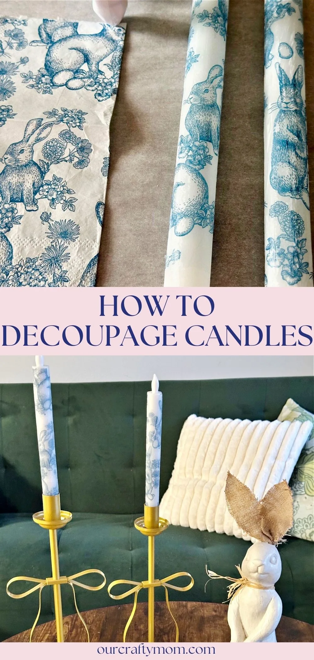 Decoupage Candles with led candles and bow candle holders