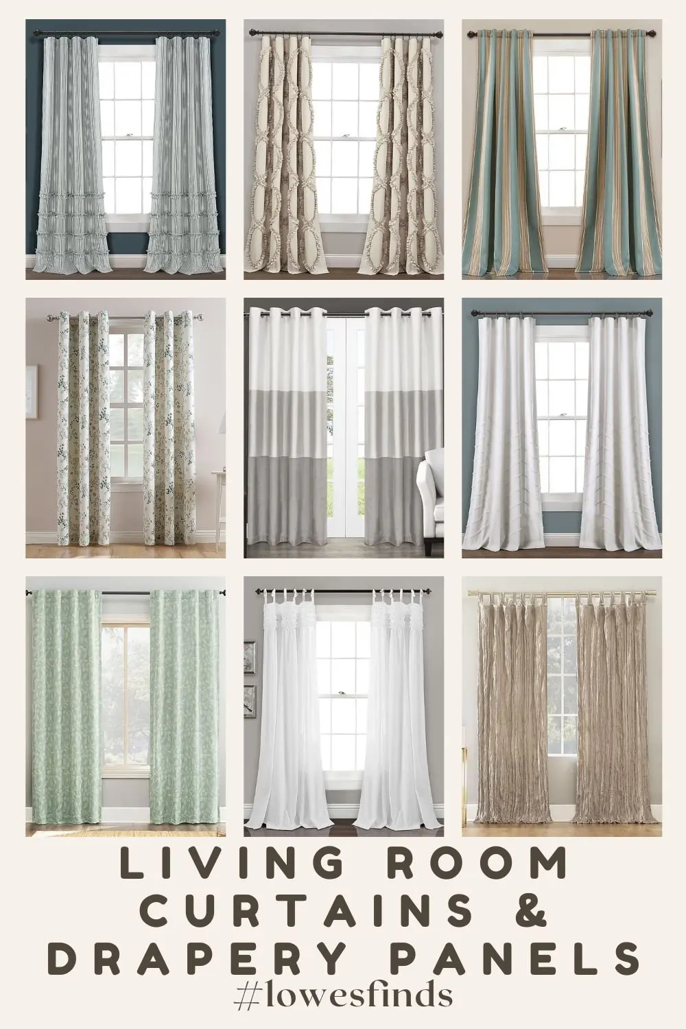 9 image collage living room curtains from Lowe's