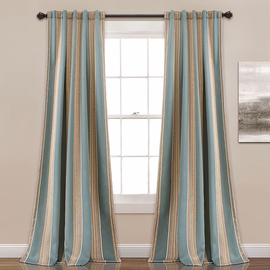 blue striped living room curtains