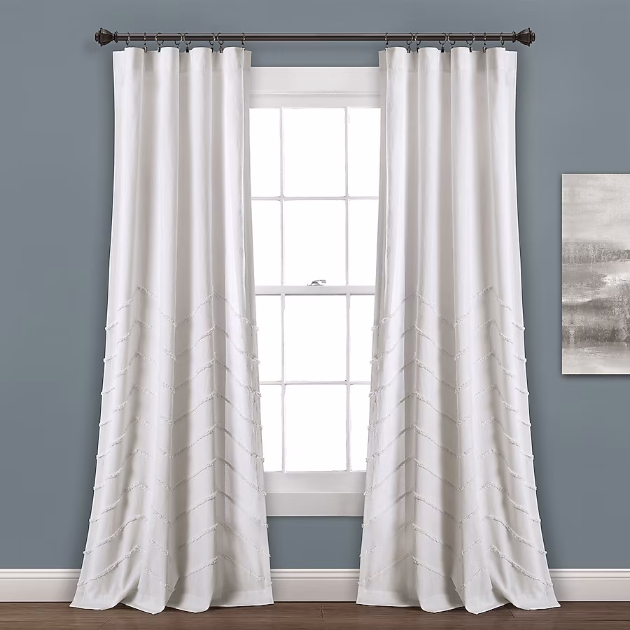 white chevron rod pocket curtains