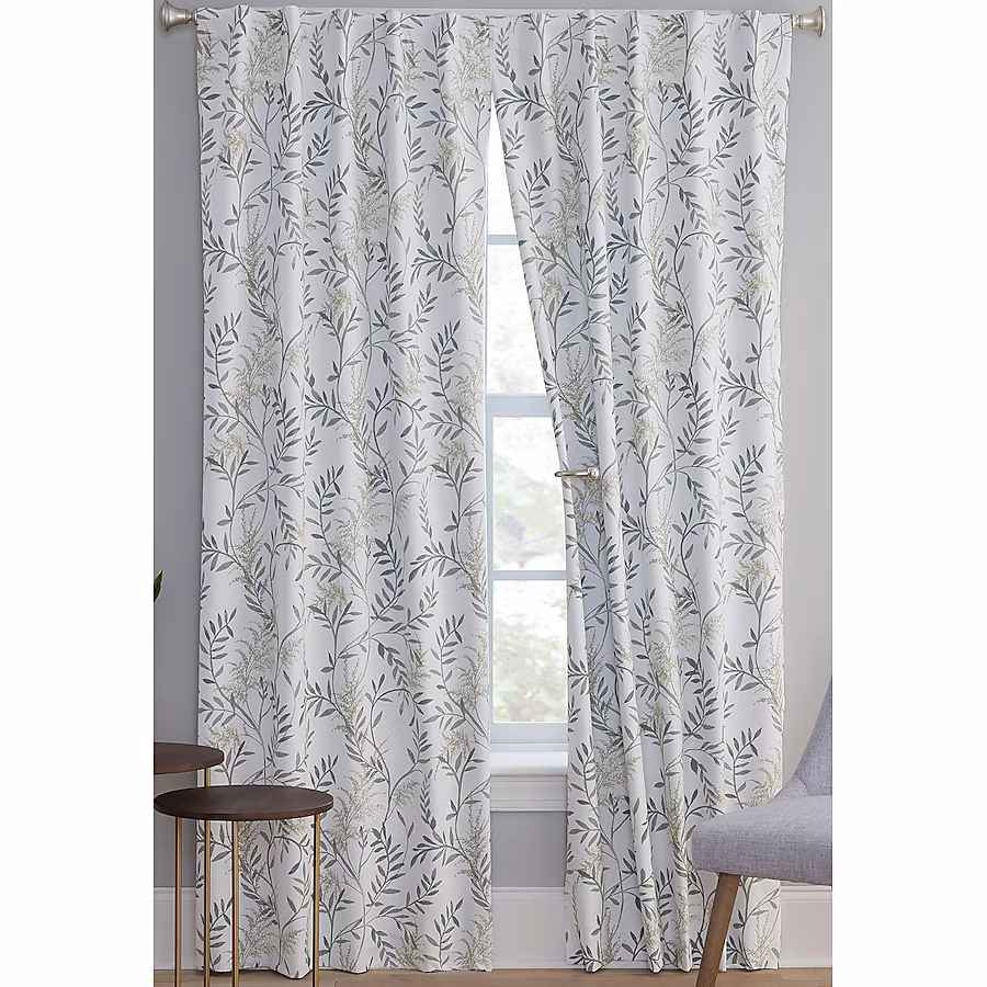 Green Floral Blackout Thermal lined Back tab pinch peated drapes