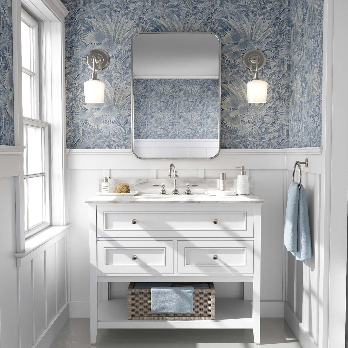 tommy bahama coastal blue wallpaper in bathroom