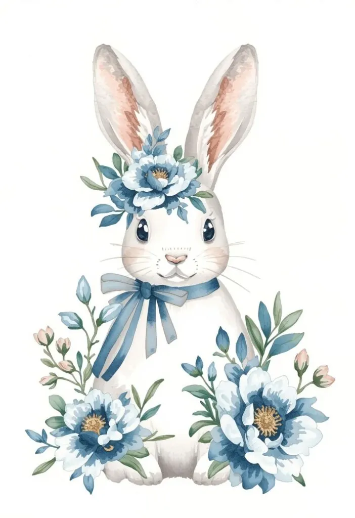 blue and white spring bunny