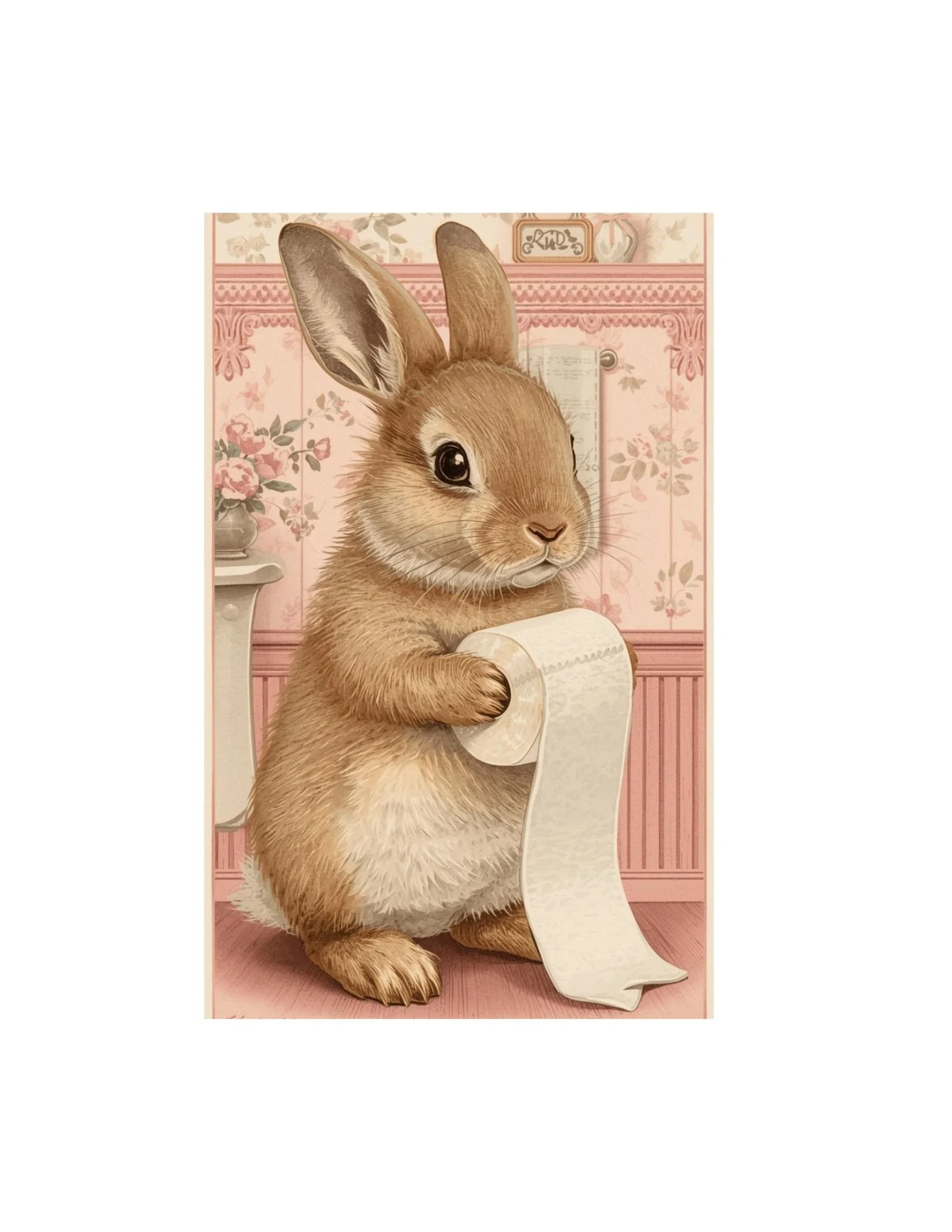 cottagecore bunny with toilet paper bathroom art