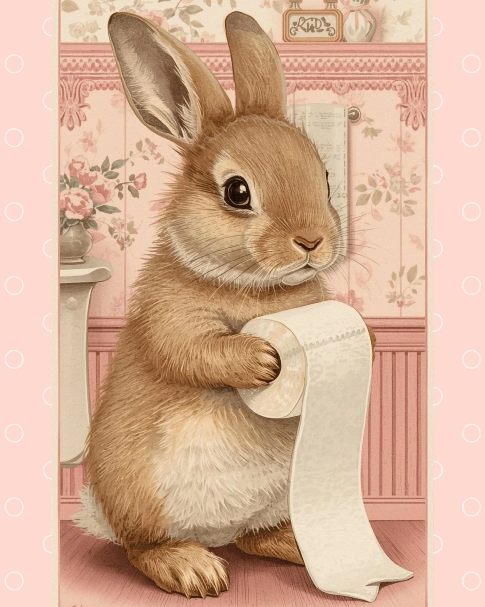 cottagecore bunny holding toilet paper bathroom print