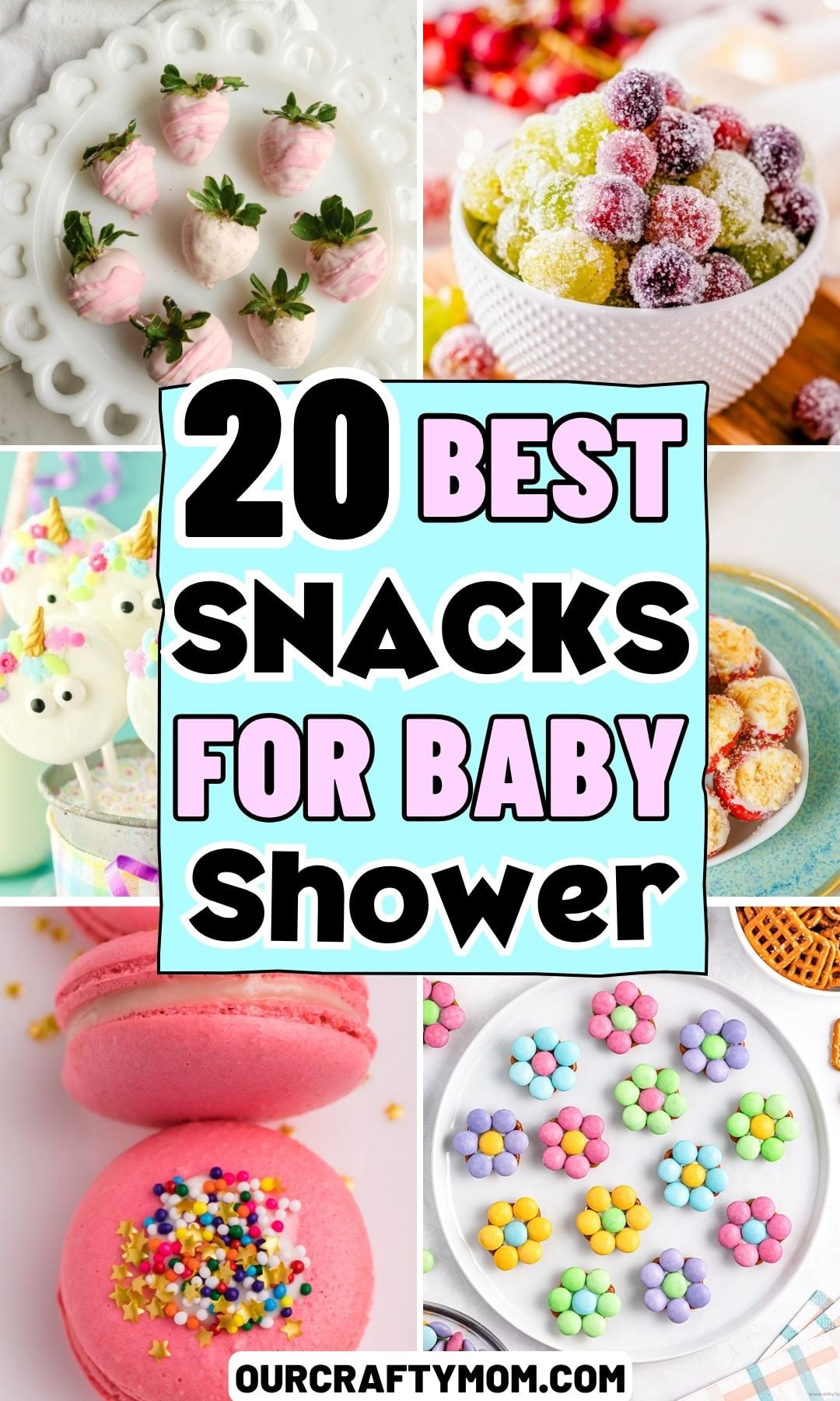 collage with baby shower snacks